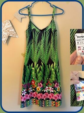 Desigual NWT Palm Leaf Print, Beaded w/ Floral Applique